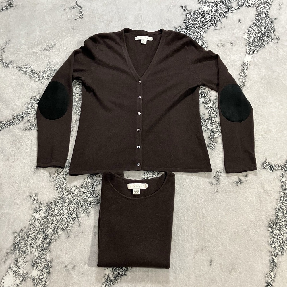 100% Cashmere Twin Set Brown Cardigan Shell Sweater Set Collection Fifty Nine L